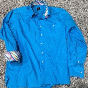 Ike Behar Blue Shirt with Multicolor Stripes